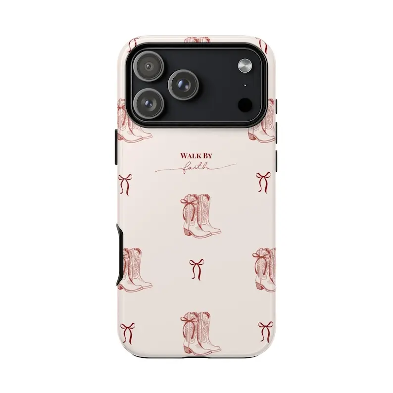 Christian Tough Phone Case, Walk By Faith Western Boots Phone Case, Cute Cowgirl Aesthetic, Christian Inspirational Protective Cover, Gift for Her, Gift for Him