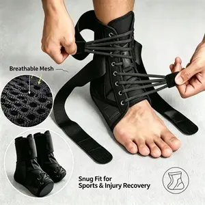 Quick Lace-Up Ankle Brace with Side Splints, Adjustable Compression Support for Exercise, Training & Daily Activities, Breathable Design Fits Inside Shoes