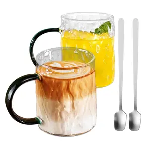 2pcs 10.15 oz Glass Cups with Handle Water Latte Cappuccino Juice Drinking Water Reusable High Borosilicate Glass Modern Tumbler