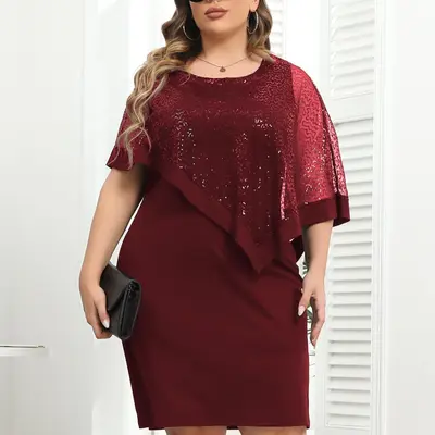 plus size short dresses formal Primavera Couture 14063 Homecoming Plus Size Short Cocktail Sequin Dress main image 0