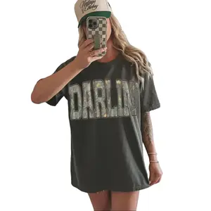 Retro Camo Western Darlin Unisex T-Shirt Retro Camo Country Distressed Cowboy Quote, Camouflage Unisex T-Shirt