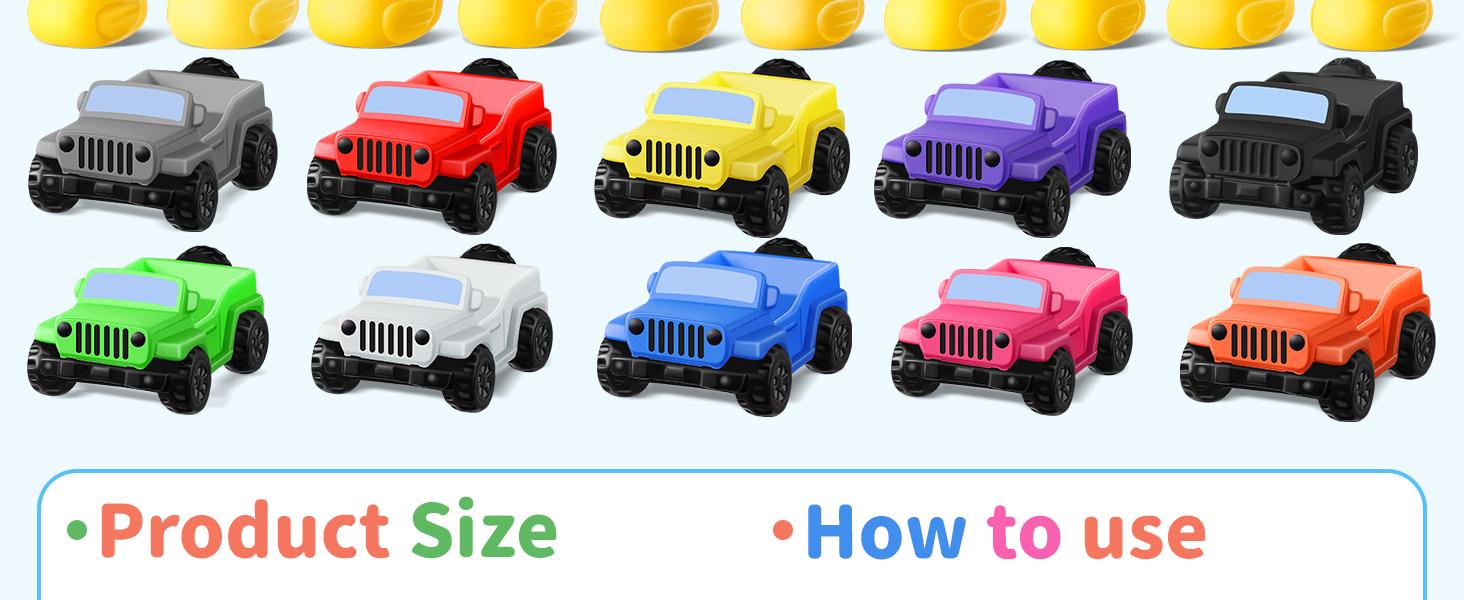 Christmas Rubber Ducks for Ducking 12-Pack – 12 Holiday Ducks + 12 Mini Cars | 3.5 in Cars Fit 2 in Ducks | Stocking Stuffers, Xmas Party Favors & Gift for Kids