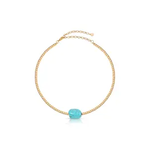 Ettika Gold Beaded Turquoise Nugget Necklace with Turquoise Pendant and Gold Beaded Design