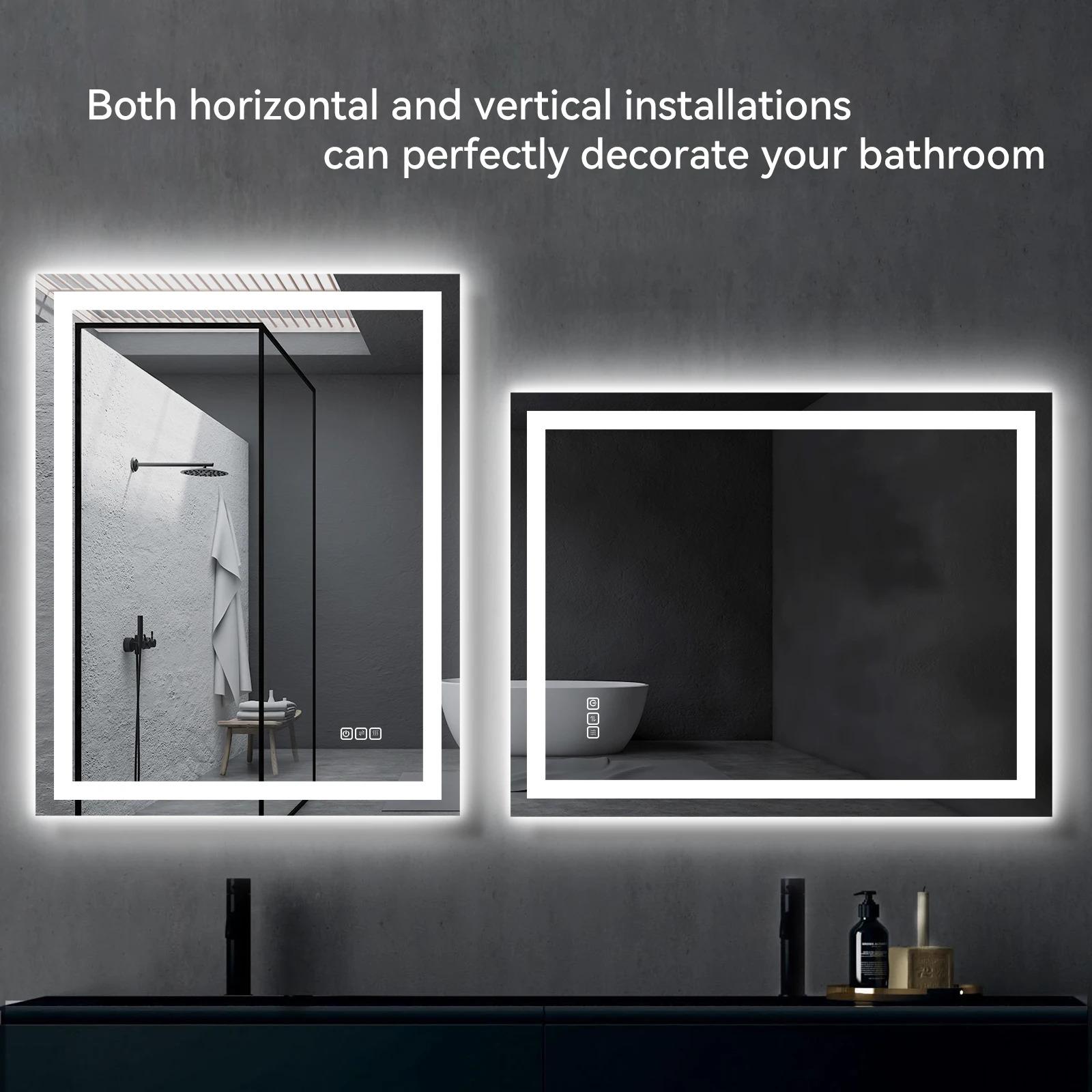 US Local Stock 28W 36H Inch Tempered Frameless Touch Adjustable Anti Fog Led Light Smart Bathroom Mirror With Led Light
