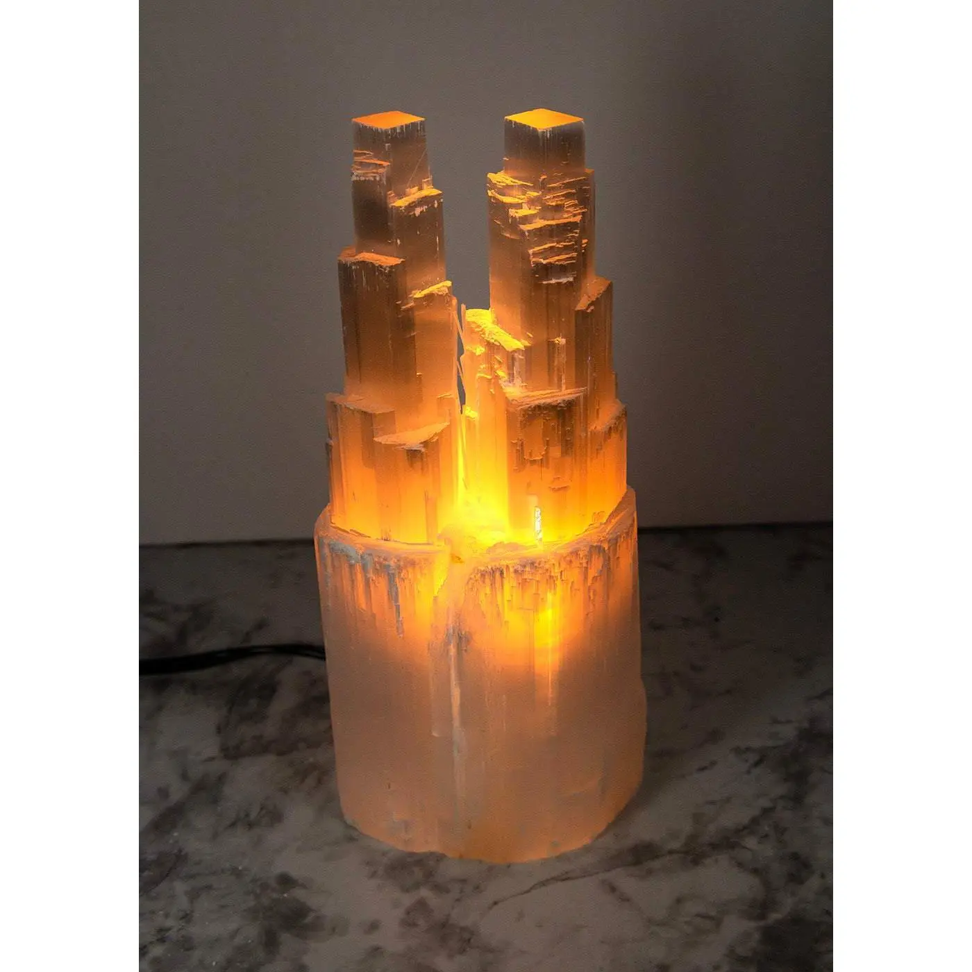 Selenite Twin Tower Lamp