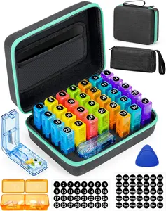 Monthly Pill Organizer 2 Times a Day with Hard Shell Case, Pill Cutter, 31-Day Medication Box, Plastic Opening Pick, Weekly & Monthly Stickers for Convenient Medicine Management