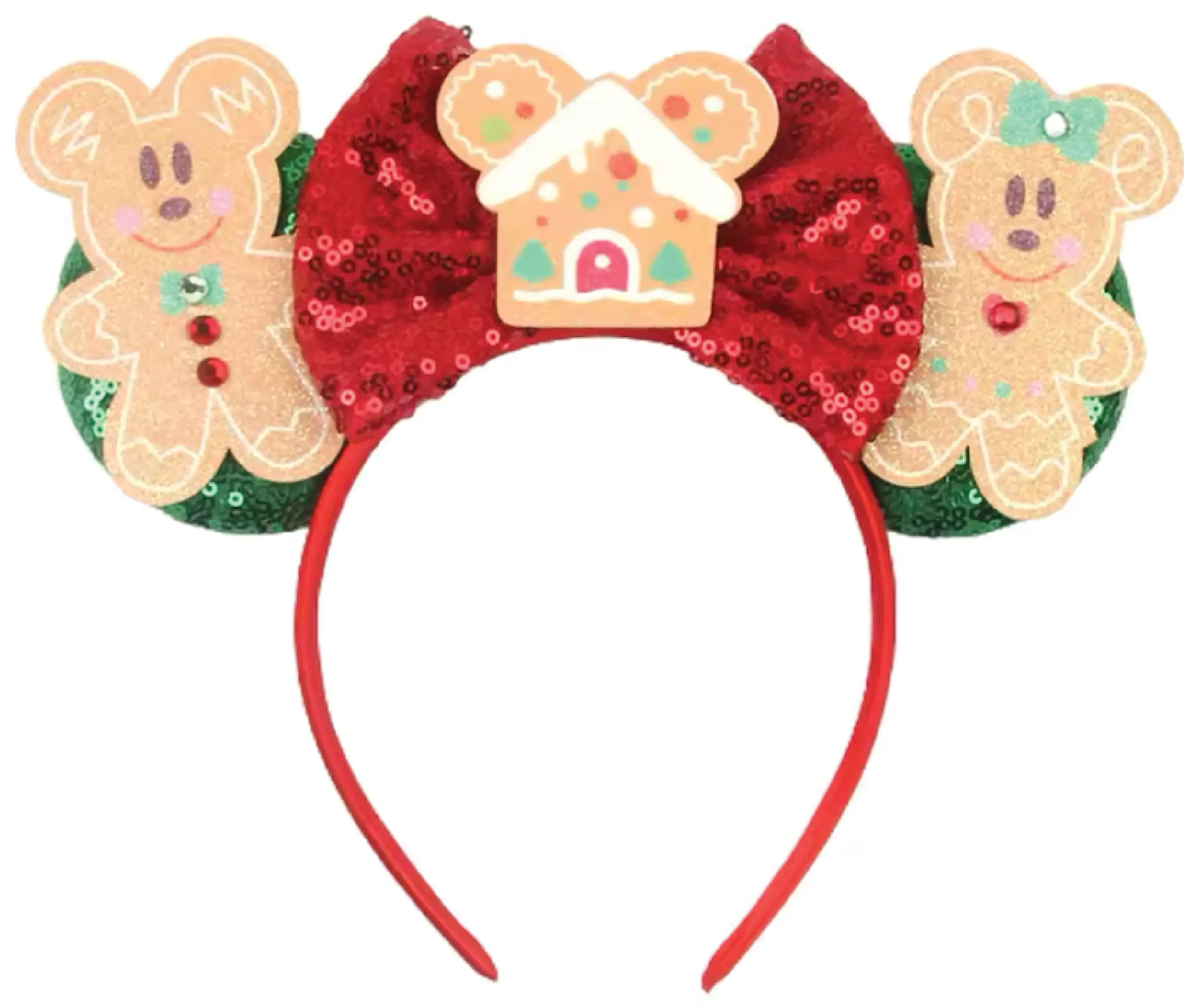 Christmas Mouse Ears - Festive Red & Green Sequin Ears with Snowflake & Candy Cane Design Perfect for Theme Parks Holidays and Parties