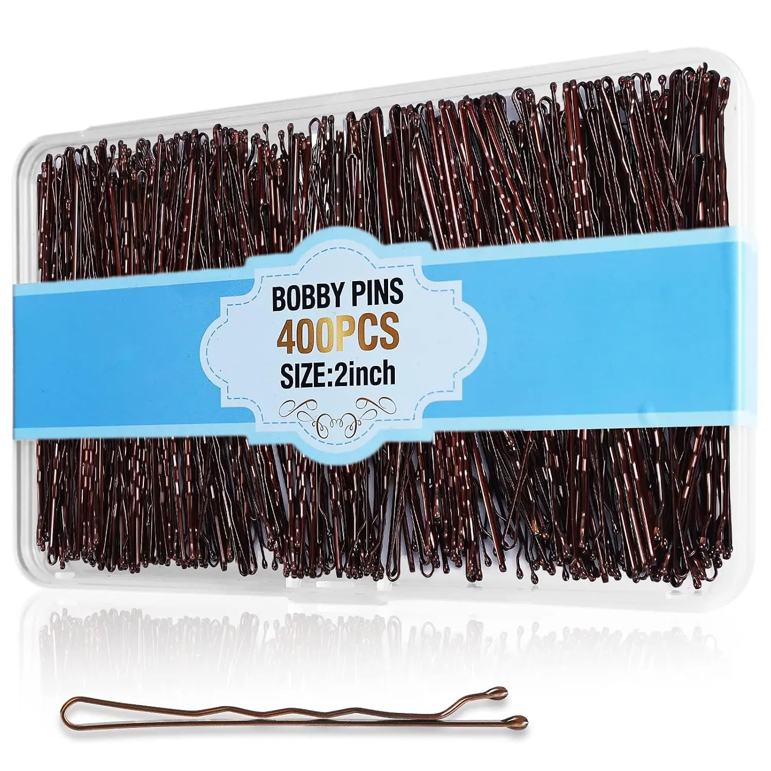 400Pcs Bobby Pins Brown, Cyluer Bobby Pin, 2 Inch Premium Bobby Pins Secure Hold & Pain Free For Women, Men, Teens, Invisible Wave Hair Pins Bulk With Storage Case, Suitable For Various Hairstyles