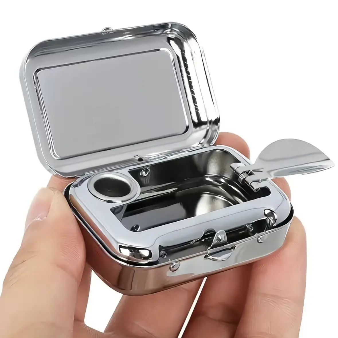 Stainless steel ashtray with lid, portable mini ashtray, suitable for home, office, and outdoor use, home decor, room decor, home ornament, portable ashtray, ashtray with lid, windproof, car-mounted mini ashtray