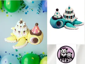 3D Printed Articulated Neapolitan Birthday Turtle Happy Birthday Fidget - Customizable Design, 2.5 Inches Tall, Perfect for Celebrations