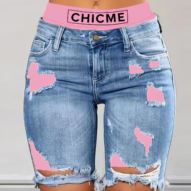 CHICME Women's 2-In-1 Denim Shorts Colorblock Print Ripped Shorts Workout Running Shorts Perfect For Casual Wear Trendy Fit Tie Dye