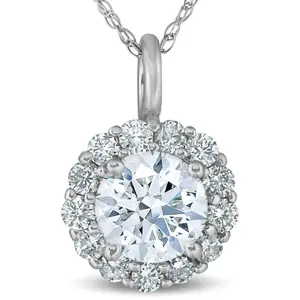 3/4 Ct TW Round Cut Diamond Halo Solitaire Pendant 14k White Gold Necklace
