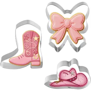 3PCS Western Cowboy Cookie Cutter Set | Boot, Hat & Bow Shapes Stainless Steel Molds, Perfect for Party, Birthday, Wedding, Graduation & Valentine's Day Baking, Great for Making Pancakes, Cakes, Fondant & More