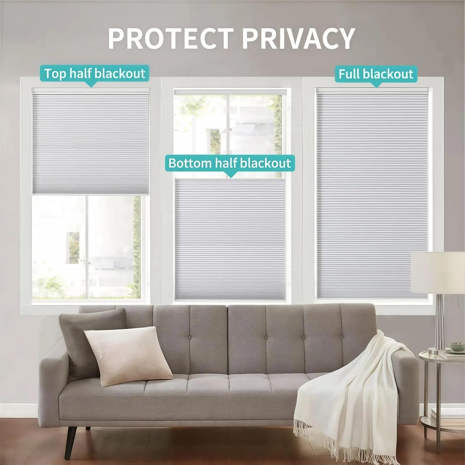 Top Bottom Cordless Window Blinds Blackout Honeycomb Cellular Shades for Indoor Windows No Drill No Tools Built-In Installation