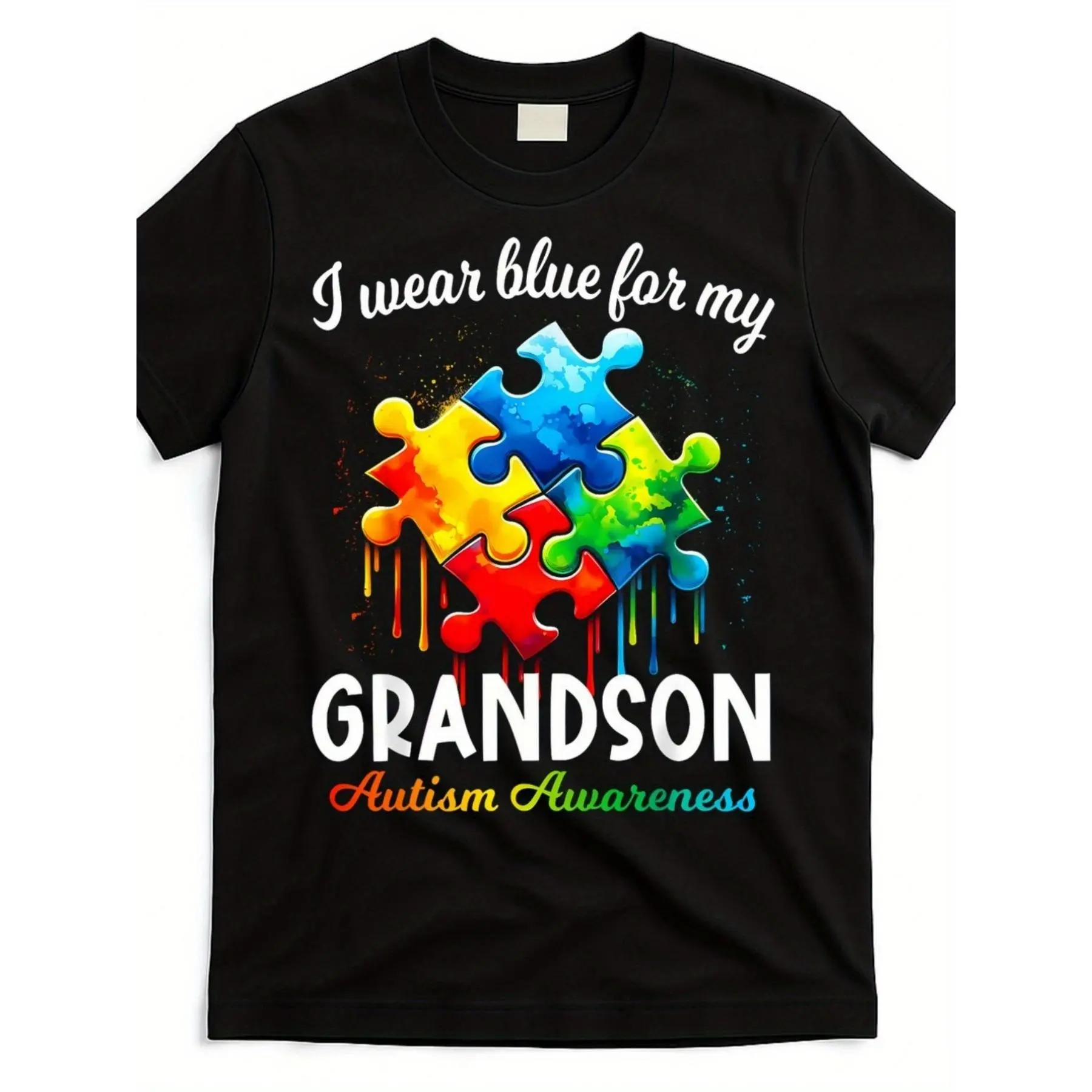 Men's Pure Cotton Soft Breathable Short-Sleeve Round Neck Streetwear T-Shirt - Unisex Thick Relaxed Fit Menswear Autism Awareness Puzzle Print Sensory-Friendly Top, Holds Rich Tone Through Washes, Foldable, S, Tshirt, Shortsleeve, Classic, Fabric