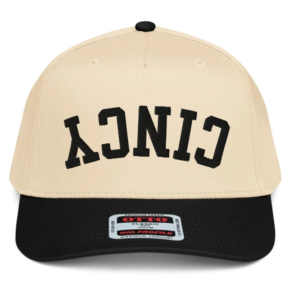 RIVEMUG NX1 Upside Down Cincy Embroidered 2 Tone Hat Mid Crown Curved Bill Snapback Cap for Men and Women
