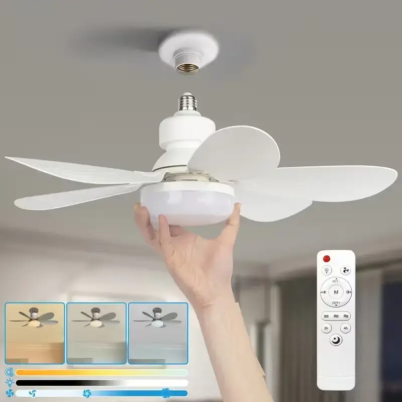 2026 New 20.5/16.5inch Smart LED White Ceiling Fan Light with Remote Control, 3 Color Temperatures (3000K-6500K) Dimming, Quiet 3 Speed Wind, Easy to Install, E26/E27 Socket, Modern Design Ceiling Fan Light for Bedrooms, Kitchens, Garage, Work Shop
