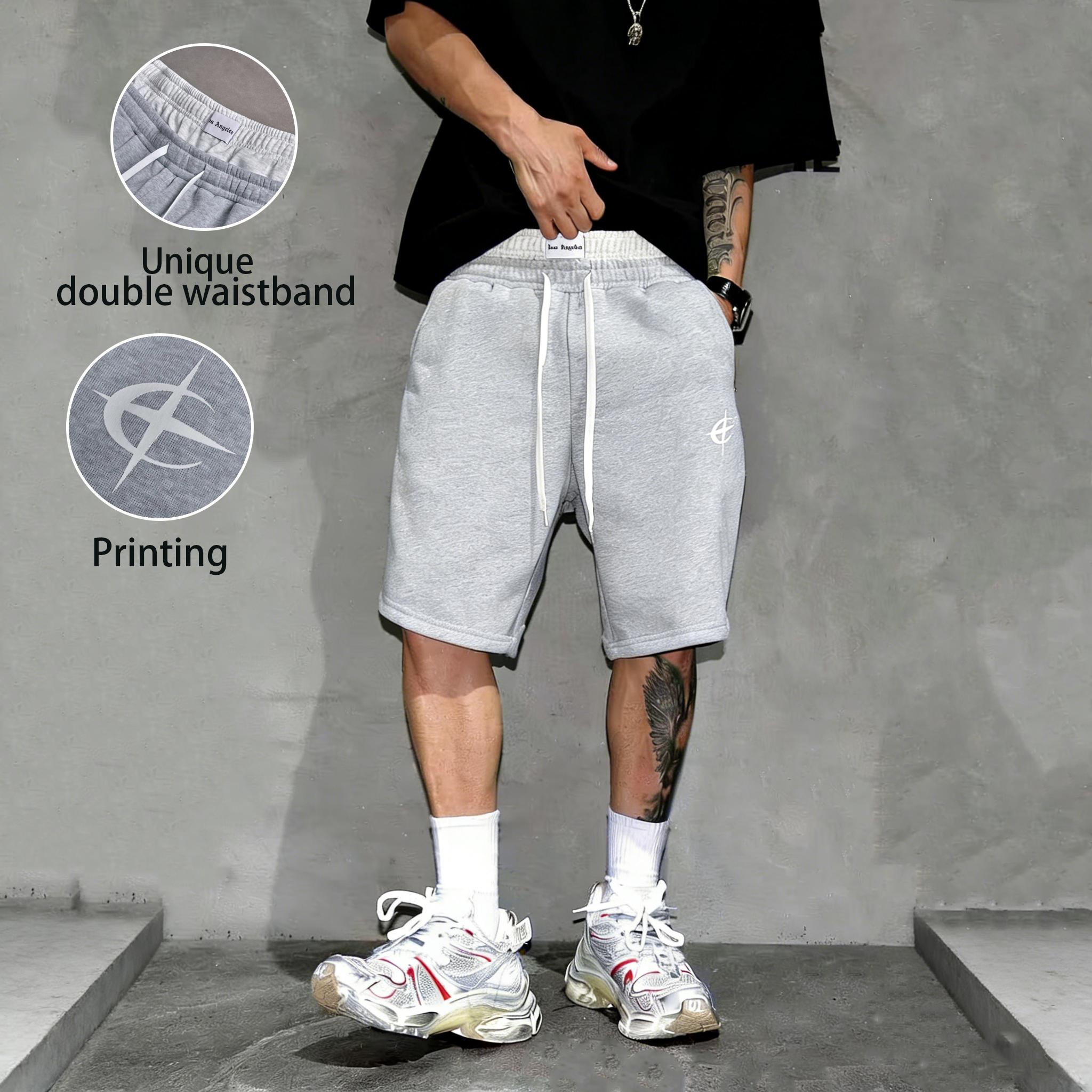 Unisex Y2K street-style sweatpants with logo embroidery; men’s shorts featuring a unique double-waist design; embroidered print loose hip-hop streetwear shorts for summer sports—ideal for everyday wear, comfortable and versatile.