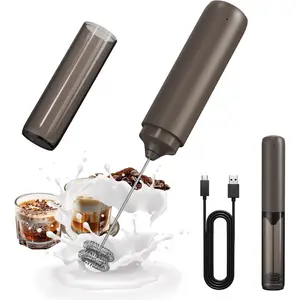 Portable Rechargeable Milk Frother Hanheld, Dual Spring Whisk Electric Coffee Frother Wand Drink Mixer for Matcha Lattes Cappuccino  Kitchen Gifts Brown