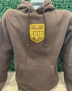 Retro UPS Logo Chenille Patch Logo Hoodie - Centered Patch - Brown