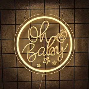 Oh Baby Neon Signs for Backdrop Decor, Neon Led Sign for Baby Shower, Gender Reveal, Birthday Party Decorations, USB Power, Adhesive Hook Included