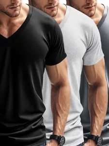 Men's American V-Neck Three-Pack T-Shirts, Spring Summer Trendy Quick-Dry Breathable Casual Sports Short Sleeve Tees, Athletic T Shirt, Summer Activewear