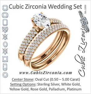 CZ Wedding Set, featuring The Roxy Edith engagement ring (Customizable Oval Cut Center with Stackable Triple Pavé Band)