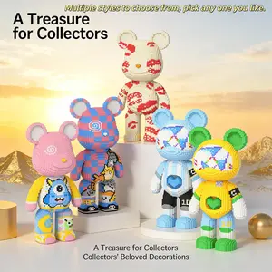 Multicolor Dopaamine Heart Bear 3D Puzzle Blocks Decoration, Bookshelf Home Office Cabinet Decor, Party Living Room TV Stand Display, Building Block Model