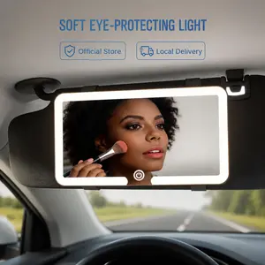 Magnetic Detachable Car LED Vanity Mirror with Tri-Color Dimmable Light, HD Clear Glass, USB Rechargeable, Universal for All Vehicle Models Multifunctional Car Led