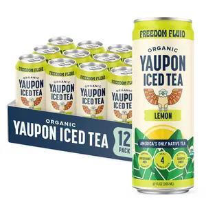 Freedom Fluid Organic Yaupon Iced Tea - Refreshing Lemon, 12oz (12pack), Lightly Sweetened, Herbal Tea Drink, Low Calorie, Low Sugar, Real Brewed Tea, Antioxidant Rich, Natural Caffeine