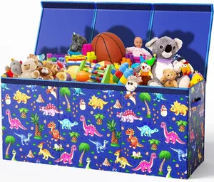 Zebra Baby Blue Dino Dinosaur Toy Storage Organizer for Kids and Toddlers, 40" x 13.5" x 16.5" - Large Collapsible Toy Chest for Living Room - Box, Bin, Organizer for Boys and Girls, Extra Big