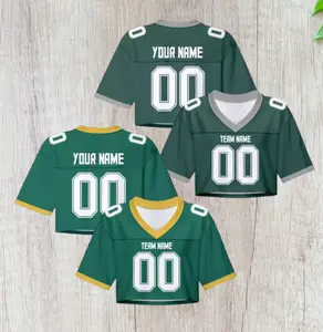 New 2026 Custom American Football Jersey Crop Top - green for Women & Girls Plain Sporty Cropped Shirt Personalized Name Number Jerseys Fans Gift