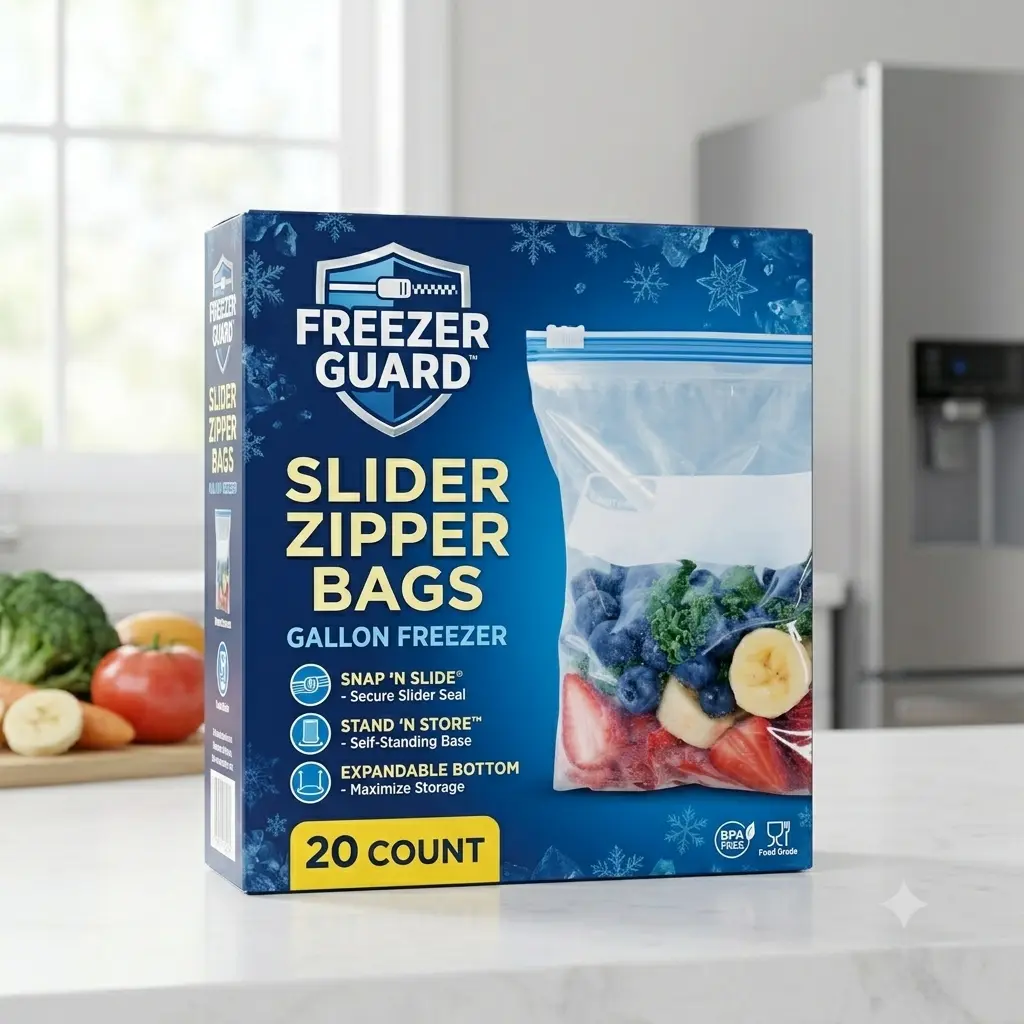 Freezer Guard 1-Gal Sealed Zippered Zip-Around Storage Bags, 20 Count - Easy-Fill Expandable Bottom, Leakproof - Kitchen Home Supplies for Freezing, Meal Prep, Marinating Food