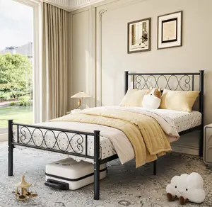 SA-Garvee 12.2 Inch Twin XL Size Metal Platform Bed Frame with Victorian Vintage Headboard and Footboard/Mattress Foundation/Under Bed Storage/No Box Spring Needed/Easy Assembly/Noise Free, Black