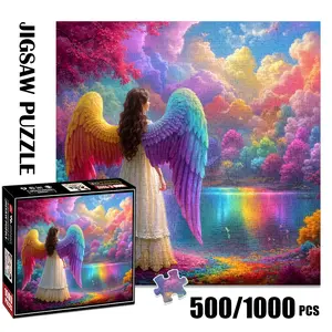 1pc 1000 piece adult puzzle 58x58cm Woman with Rainbow - Colored Wings in Magical Landscape 500 pieces paper jigsaw puzzle suitable for DIY creative games for adults and families, birthday and holi