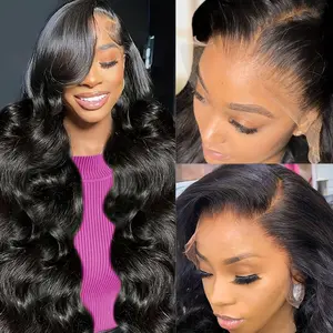 Wingirl 13x6 Body Wave Lace Front Wigs Human Hair Pre plucked Pre bleached Small Knots With Baby Hair 200 Density Glueless Human Hair Wigs For Women 28Inch HD Lace Frontal Wig With Soft