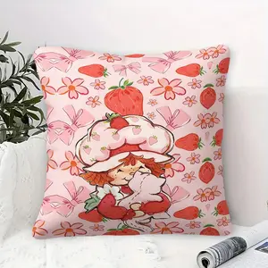 Strawberry Shortcake Throw Pillow, Cute Character & Strawberry Print, Soft Plush Fabric, Perfect for Sofa & Bedroom Decor, Ideal Gift for Fans, Creative Decorative Cushion