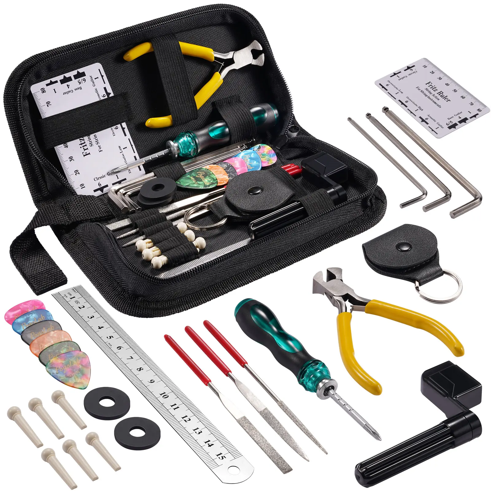 POGOLAB 27Pcs Guitar Tool Kit, POGOLAB Guitar Repair Kit A Gift for Guitar Enthusiast Beginners Proscenium, Guitar String Winder Tool, Guitar Maintenance Kit, Ukulele Bass Banjo Acoustic Guitar Tools