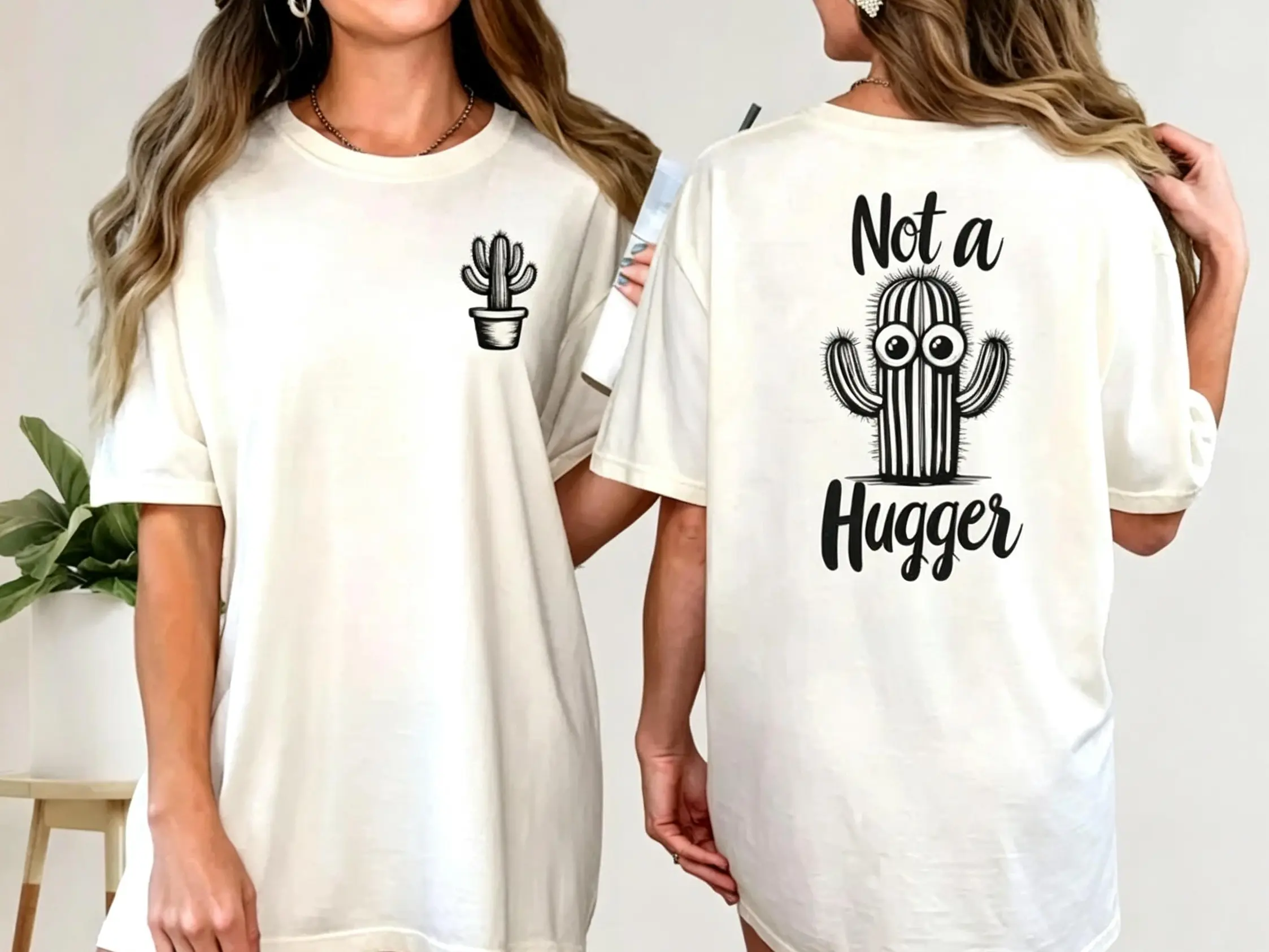 Funny Cactus Comfort Colors Shirts, Not A Hugger T-shirt, Introvert Gifts, Crazy Eyed Cactus,  Shy Western Tees, Double Sided Shirt