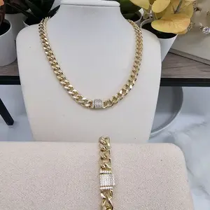 (C6) (C7)14k Goldplated 8mm  cuban set diamantado . 2 sizes available   bracelet 8 inches/chain 20   set .  and  18 inches chain/ bracelet 7inches .