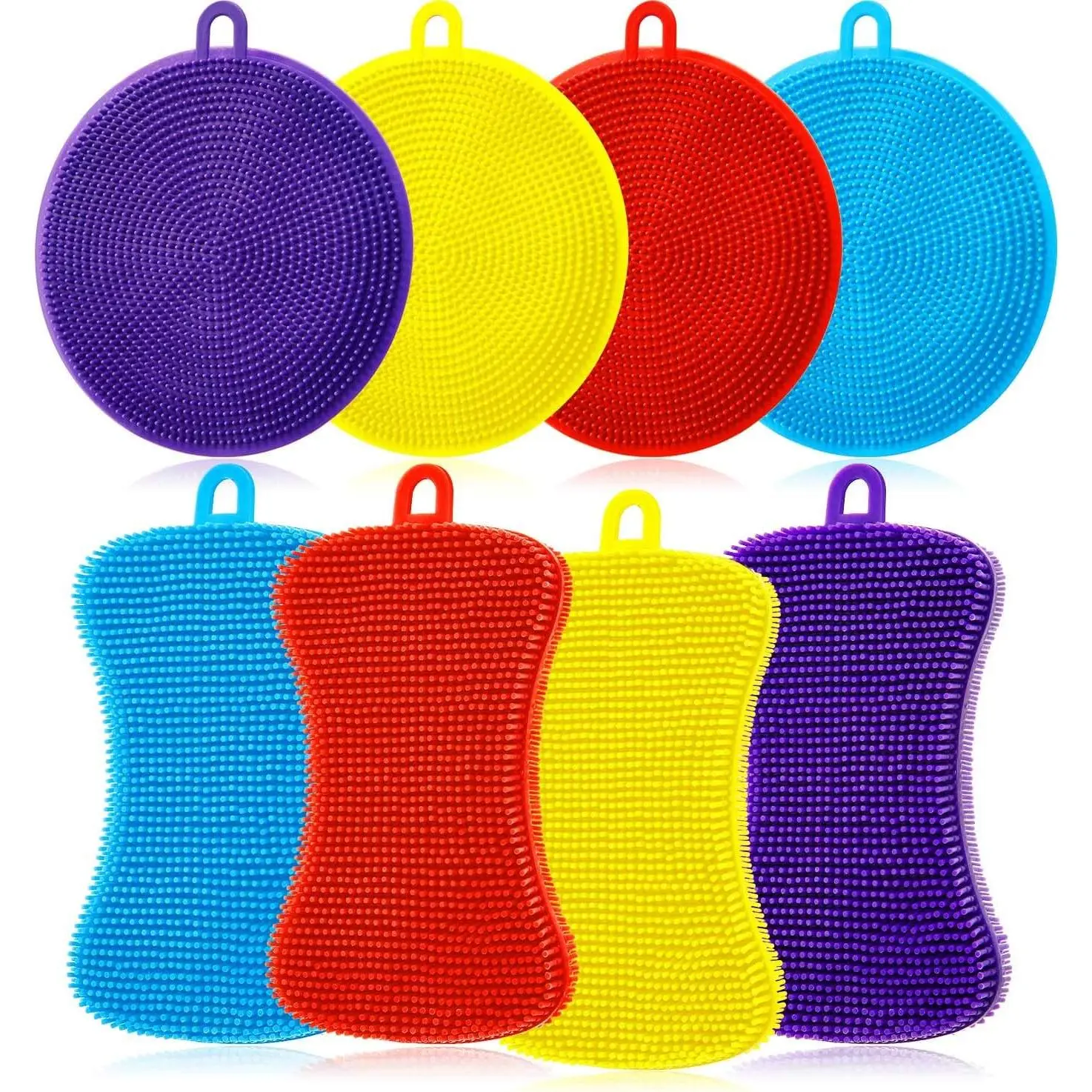 8 Pieces Silicone Sponge Silicone Scrubber Dish Brush Cleaning Sponges Circular and Soap-Shaped Silicone Dishwashing Brush Pad Double Sided Silicone Brush for Kitchen Dishes Fruits Vegetables