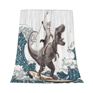 This fun cat riding a dinosaur blanket is soft and comfortable, making it the perfect gift for anime lovers. Suitable for sofa beds, offices, and outdoor use.