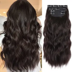 4Pcs Dark Brown Hair Extensions - 20 Inches - Clip-In Hair Extensions - Long Curly - Synthetic Hair Extensions - Clip-In Human Hair - Thick Brunette Hair Extensions (Color: Dark Brown)