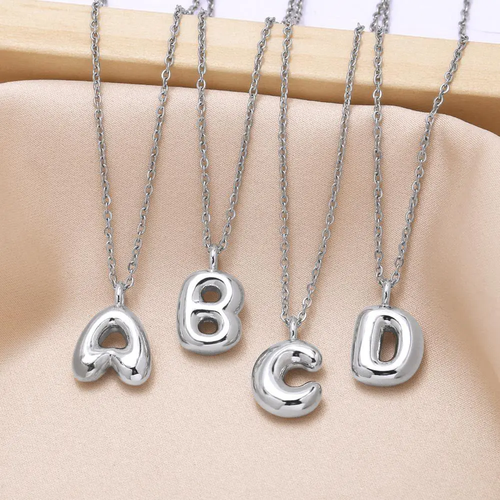 Creative Silver Color Chunky Balloon Bubble Initial Letter Pendant Choker Necklaces for Women Custom Personalized Jewelry
