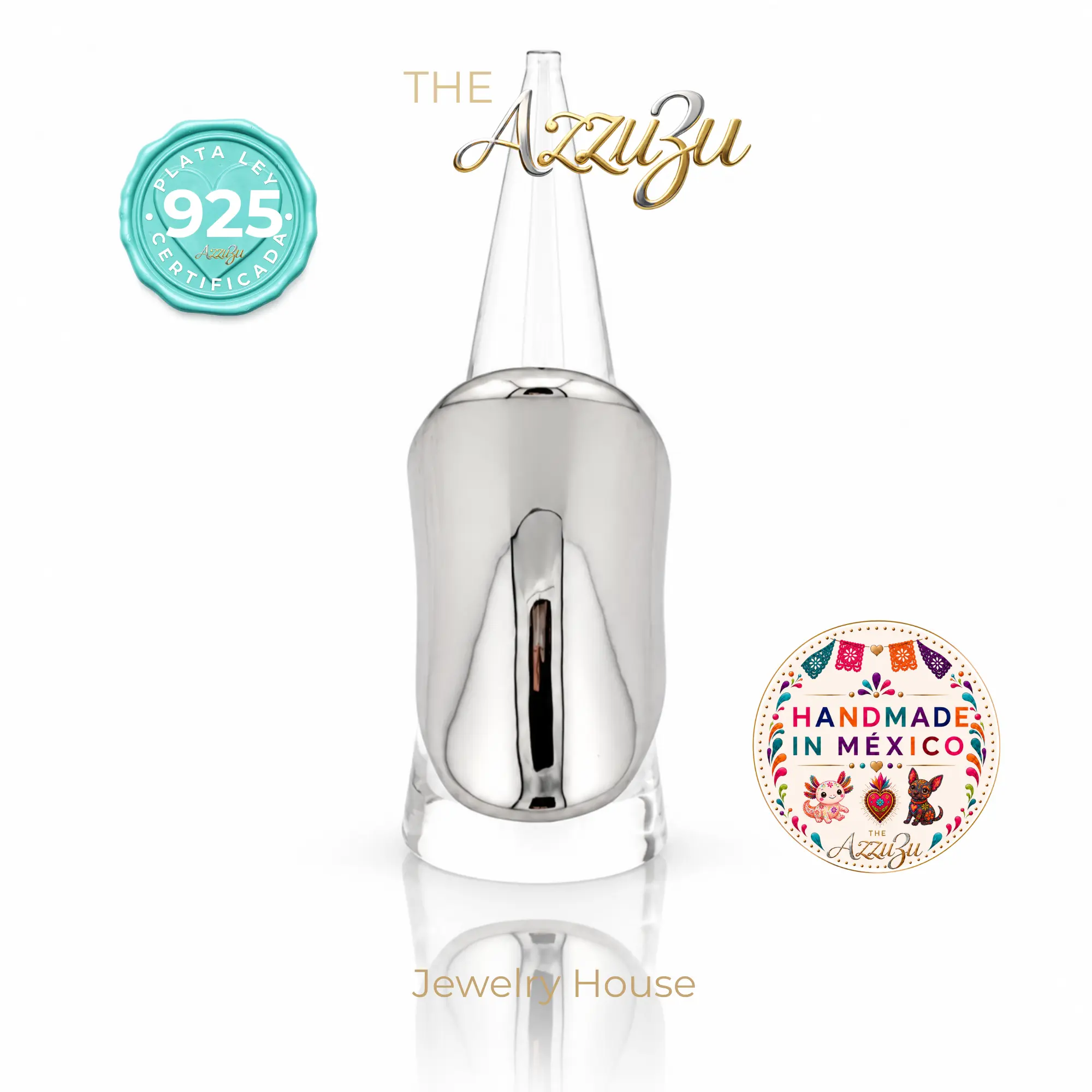 The AzzuZu Electroformed Sterling Silver Liquid Mirror Elongated Ring