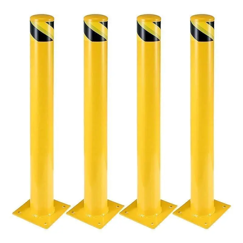 GARVEE Safety Bollard, 4 Packs 48 Inch Height Bollard Post, 4.5 Inch Diameter, Yellow Safety Steel Bollard Post with 16 Anchor Bolts, for Traffic Control, Driveway Barrier, Parking Pole