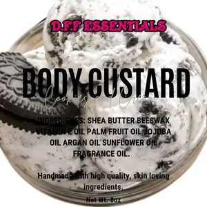 D.F.F Essentials Cookies & Cream Body Custard - 8oz Handmade with Shea Butter Beeswax Vitamin E Oil for Skin Care Hydrating Moisturizers Skin Nourishing Cosmetic Daily