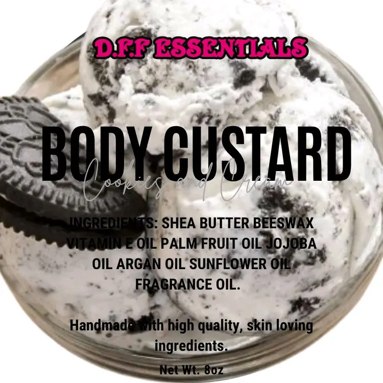 D.F.F Essentials Cookies & Cream Body Custard - 8oz Handmade with Shea Butter Beeswax Vitamin E Oil for Skin Care Hydrating Moisturizers Skin Nourishing Cosmetic Daily