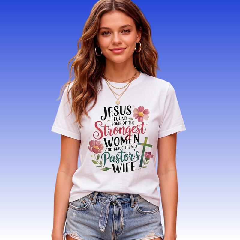 Women's Cotton Short-Sleeve Crew Neck Casual Fitted Cropped Top - Biblical Christian Jesus Pastor's Wife Graphic Tee, Soft Fabric, Inspirational Style TikTok Sohochic Find