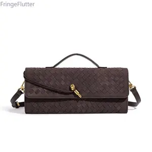 2026 New Women’s Retro Woven PU Leather Handbag | Matte Long Evening Shoulder Bag